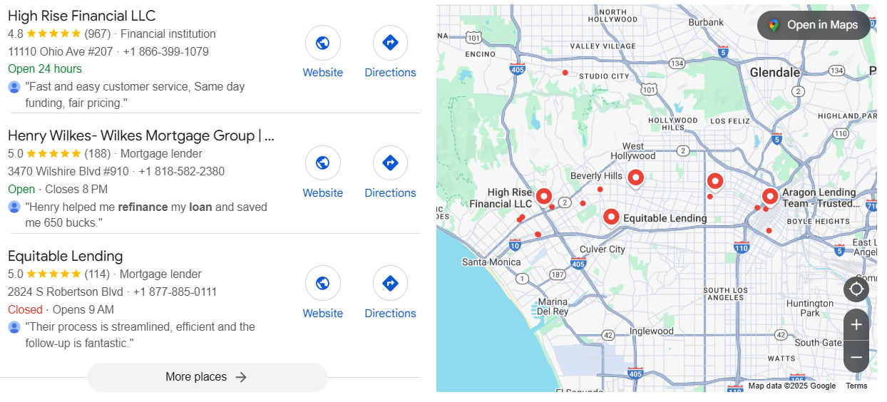 Local SEO for subprime lenders example. 