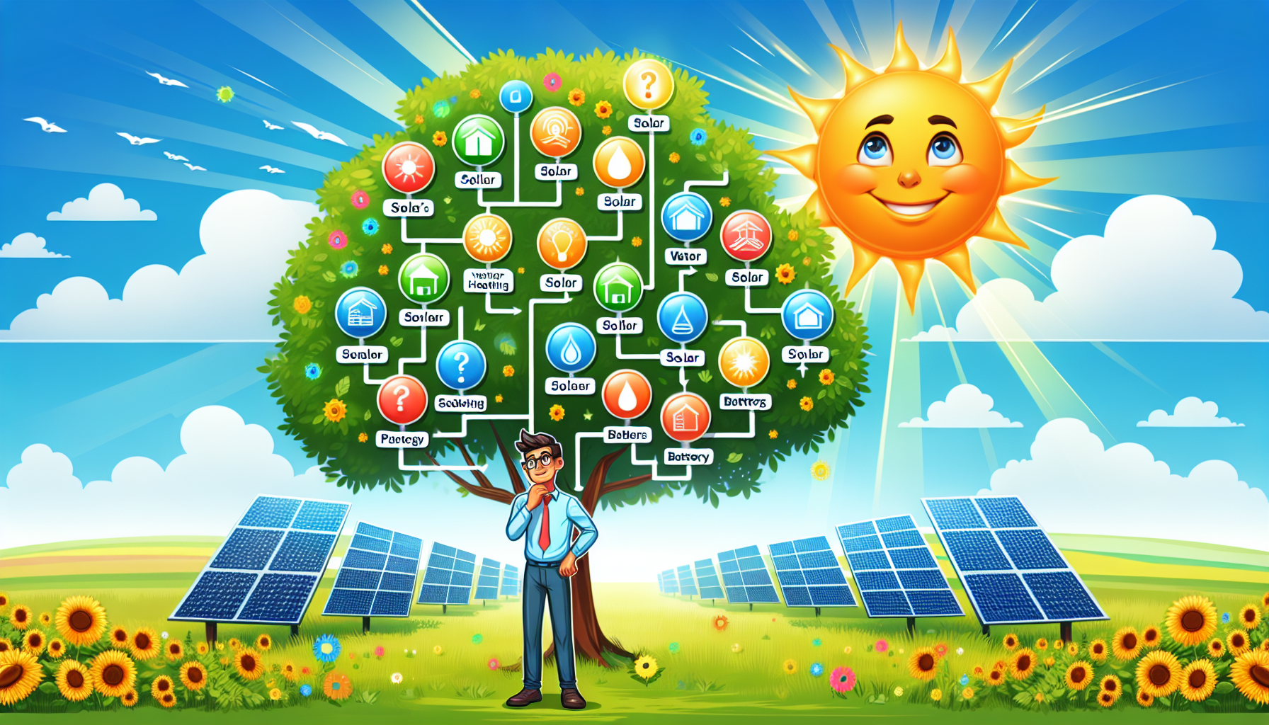 An illustration showing a person making an informed decision about solar energy.