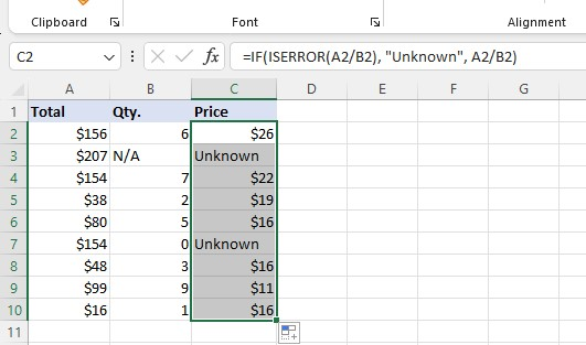 Use the auto-fill feature to apply the formula for the remaining rows.