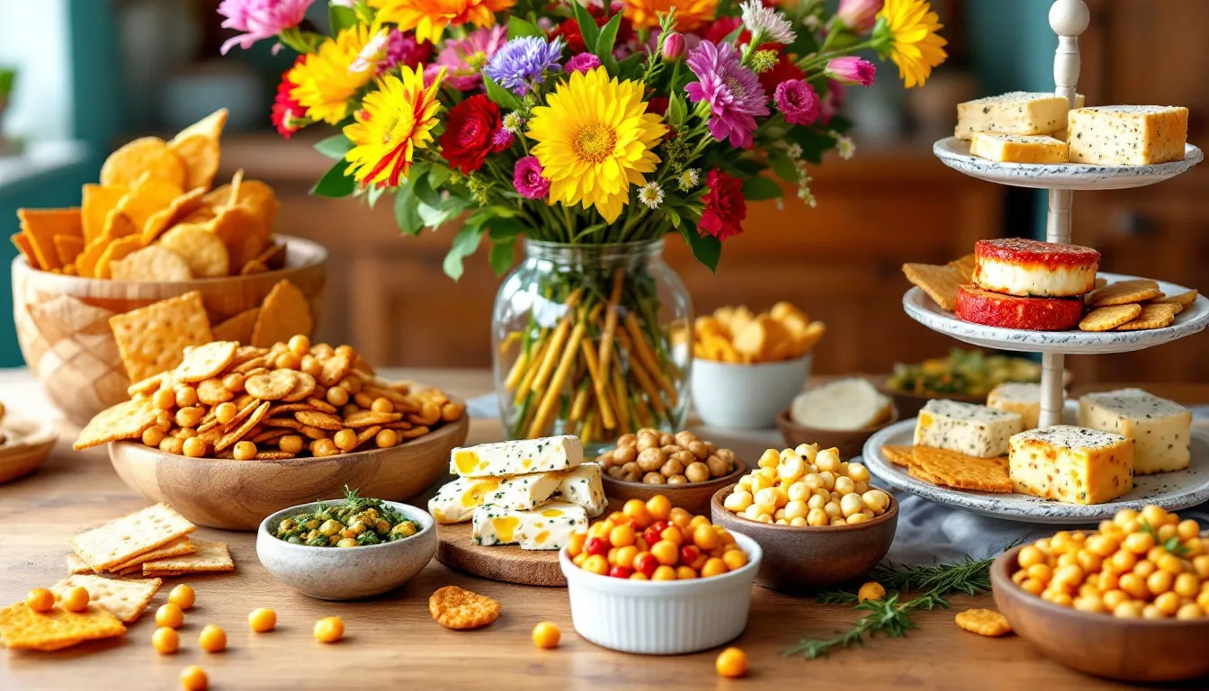 A variety of spicy snacks displayed on a table, showcasing safe options for pregnant women.