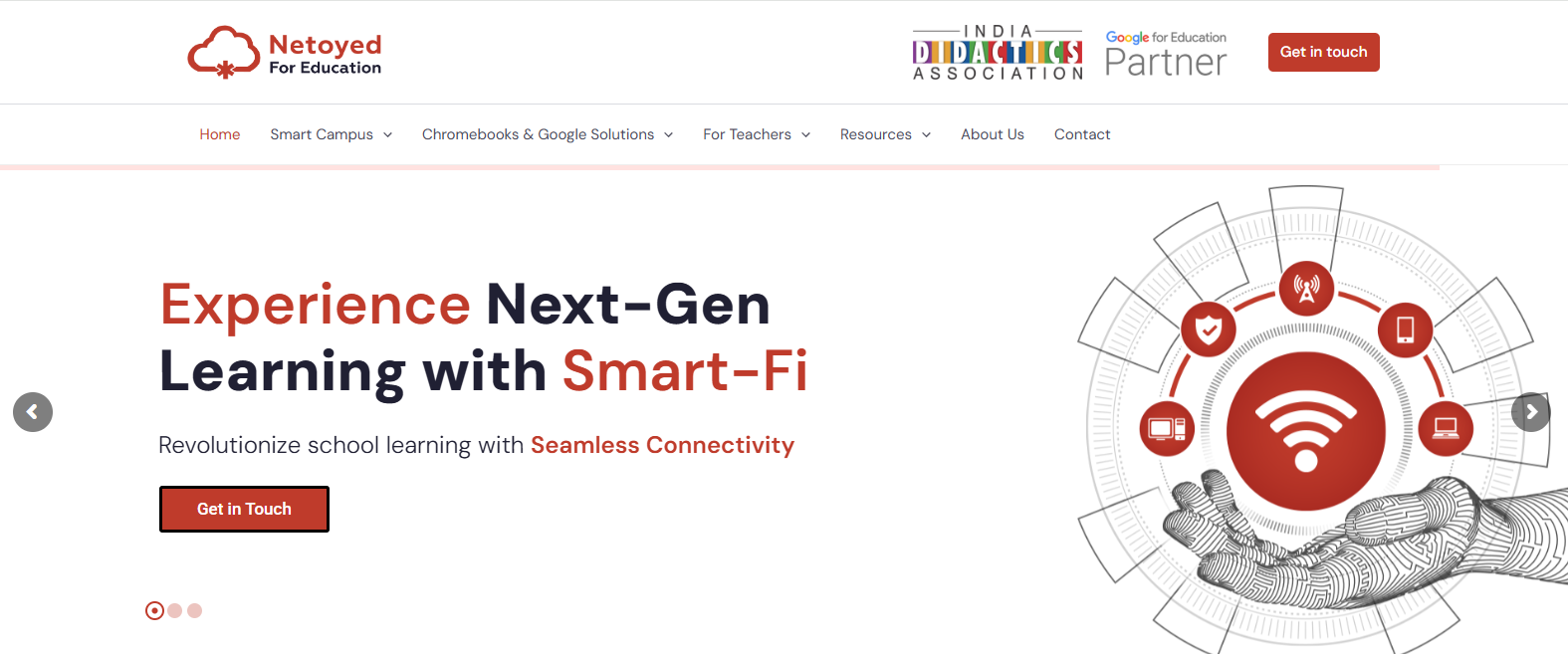 Netoyed for Education homepage showcasing smart classroom technology and next-generation digital learning solutions.