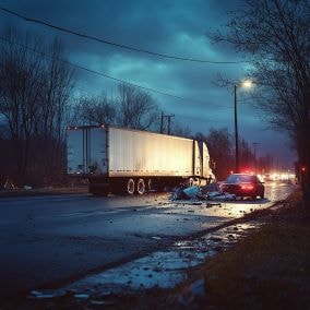 large truck crash at night