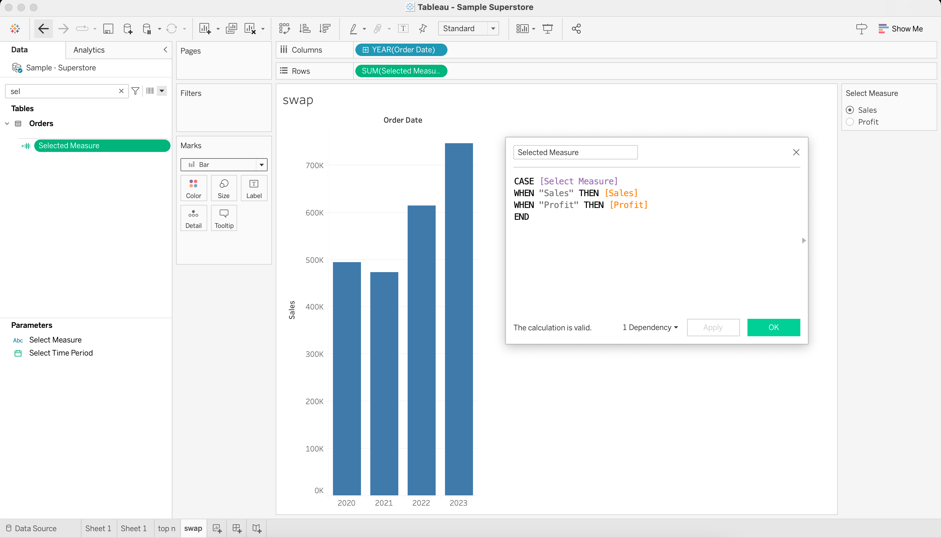 Create a calculated field dependent on a parameter