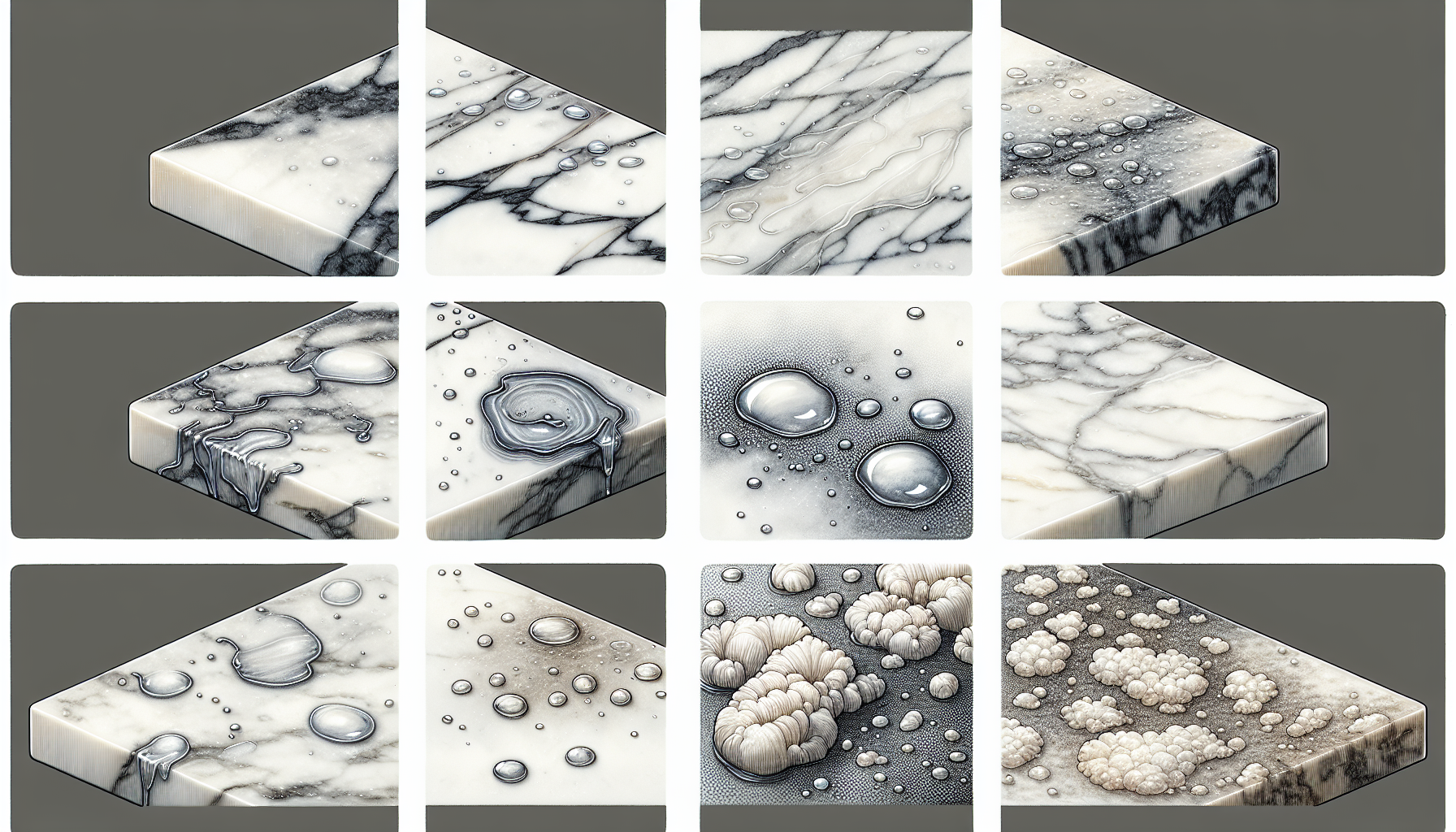 Olika typer av fläckar på marmor kräver olika metoder för att få bort. 