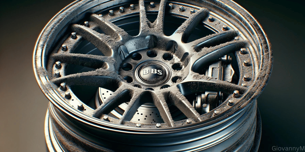 Brakes leave brake dust on wheel surfaces of cars.