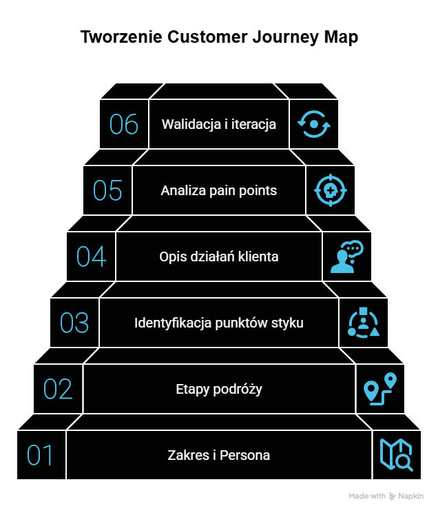 Jakie są etapy tworzenia mapy podróży klienta (customer journey mapping process)?