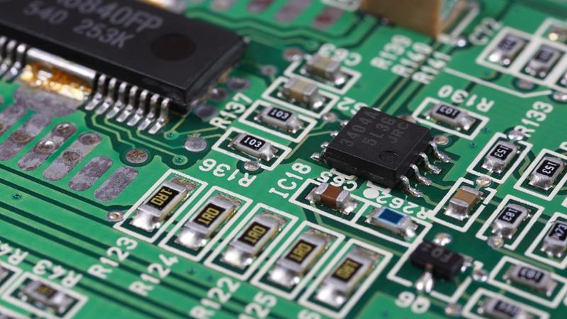 Close up of printed circuit board.