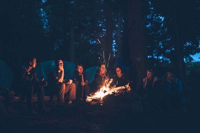 bonfire, camping, people