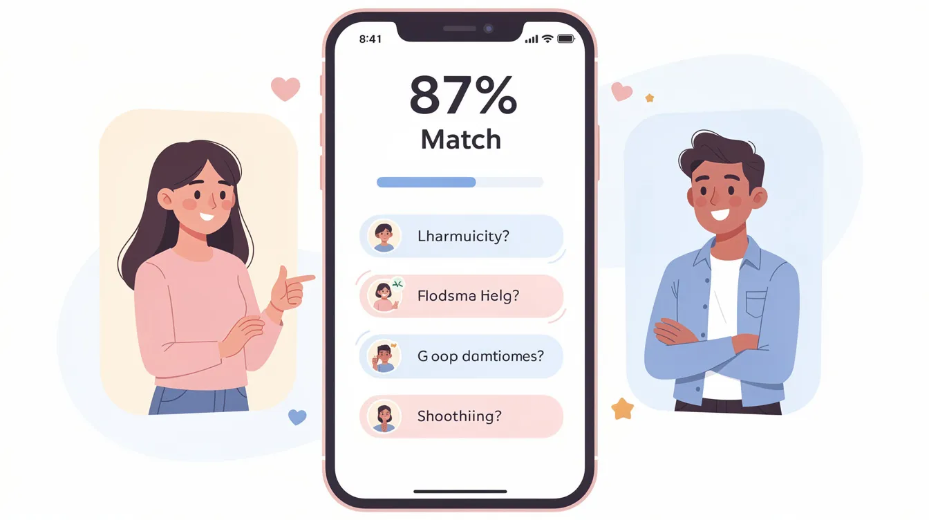 The image depicts a couple sitting together at a cozy café, engaged in a lively conversation as they assess compatibility for their future relationship. Their body language suggests a strong connection, hinting at the potential for a long-term relationship, while the setting reflects the early days of their online dating journey.
