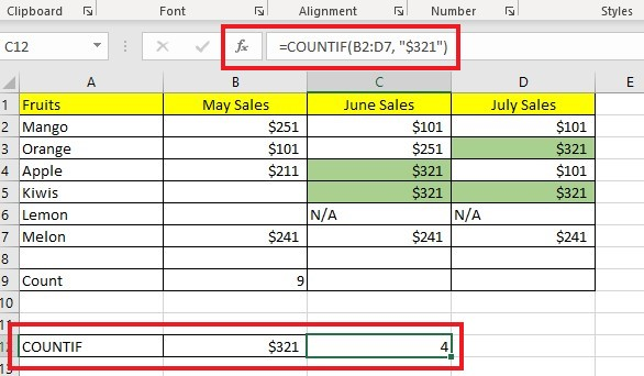 Using the COUNTIF function in Excel