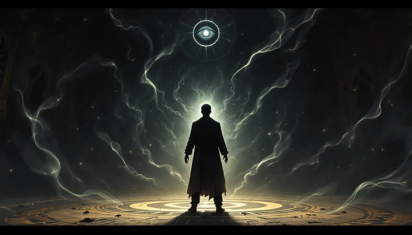 The image depicts various protective amulets and stones, including the evil eye symbol, arranged artistically. These powerful protective stones, like black tourmaline and amethyst crystals, are believed to absorb negative energy and deflect harmful influences, creating a protective shield for the wearer.