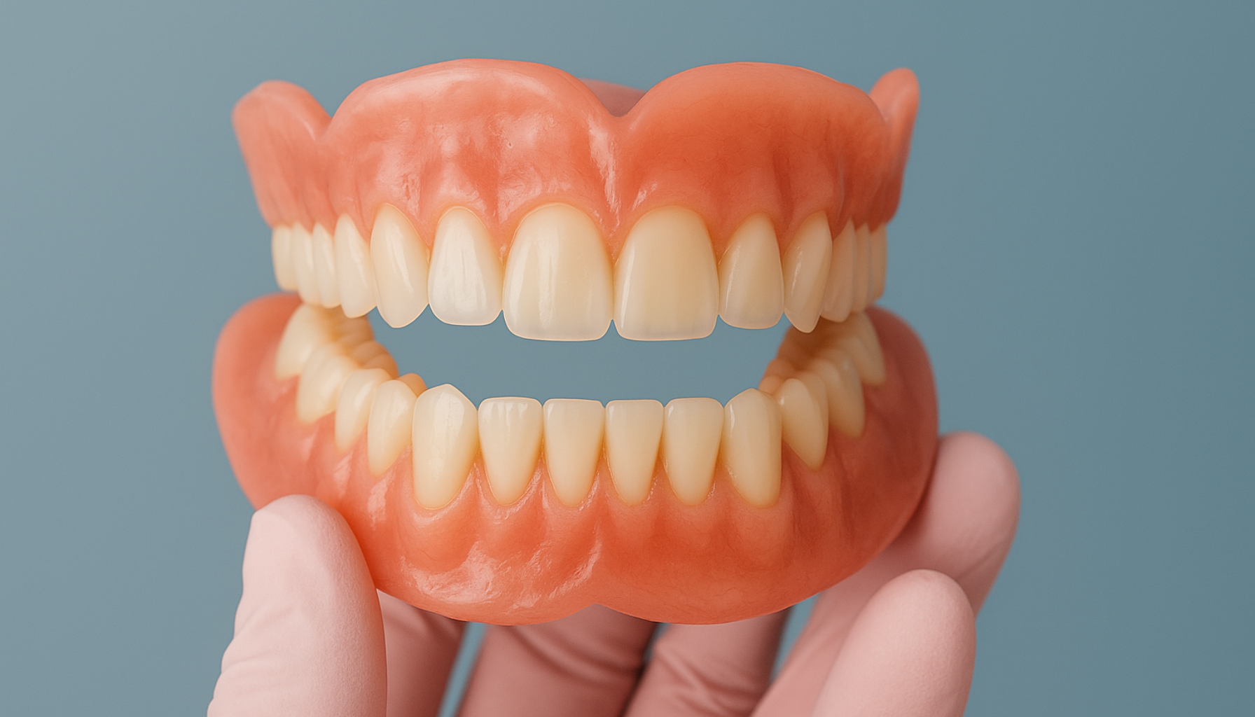 Gebiss – En komplett guide til avtakbare tannproteser 20 Komplett sett med avtagbare tannproteser som viser både over- og underkjeve med naturlig utseende tenner.