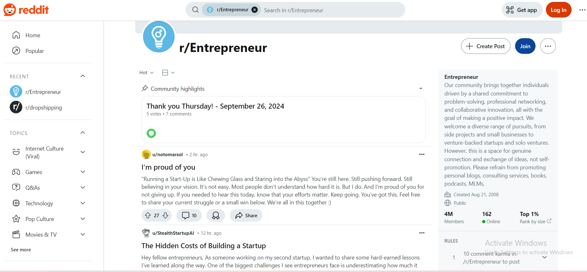 Boasting a community of over 4 million members, r/Entrepreneur is a must-join subreddit for anyone launching a new business.