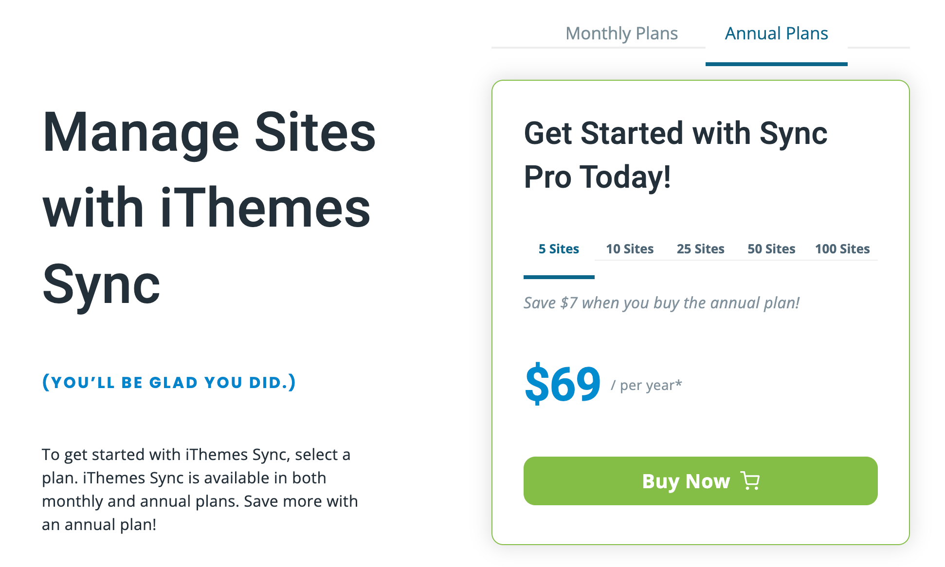 Pricing of WP sites management tool, Sync by iThemes