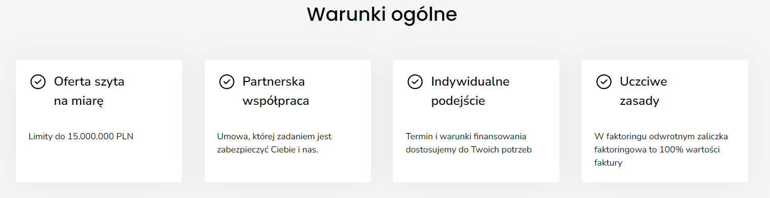 Oto warunki ogólne, jakie oferuje eFaktor