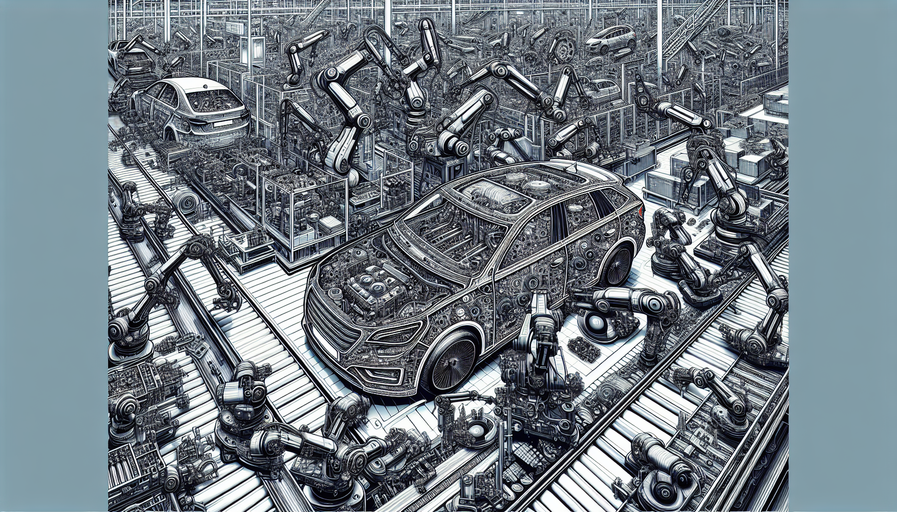 Illustration of a vehicle production line