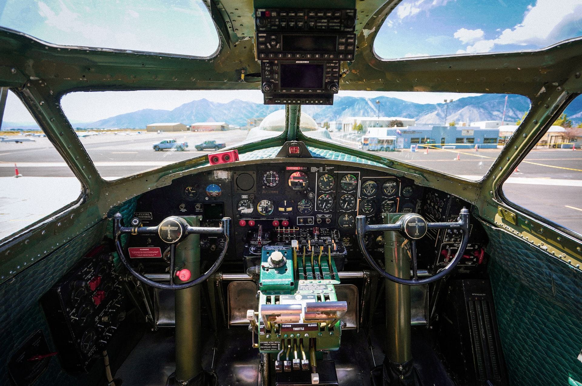 A two seater aircraft's cockpit.