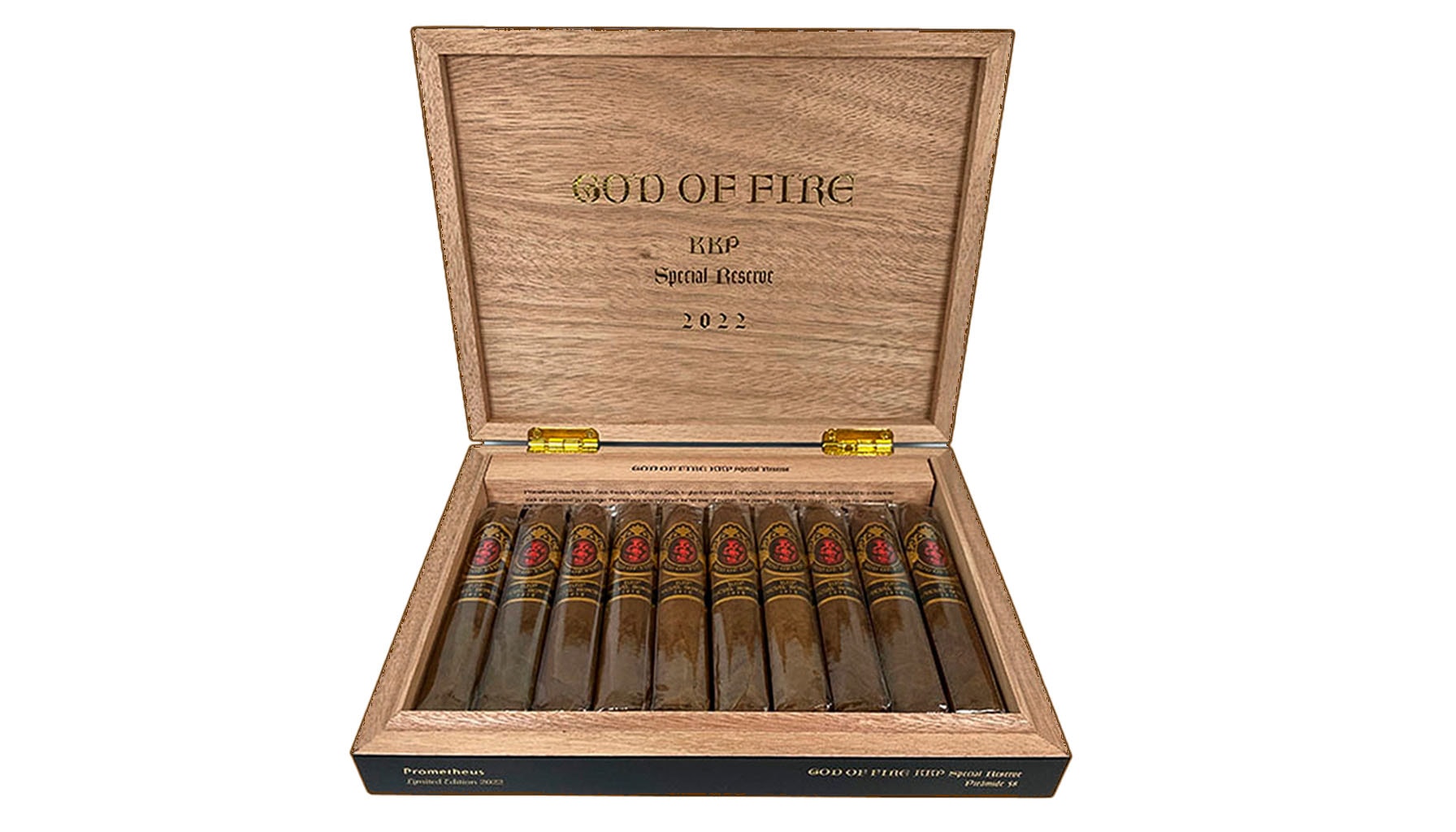 An illustration of a collector's humidor filled with God of Fire KKP Special Reserve cigars, ideal for collectors.