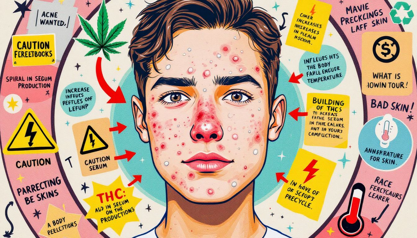 A close-up of a person's face showing acne breakouts, possibly related to smoking weed.