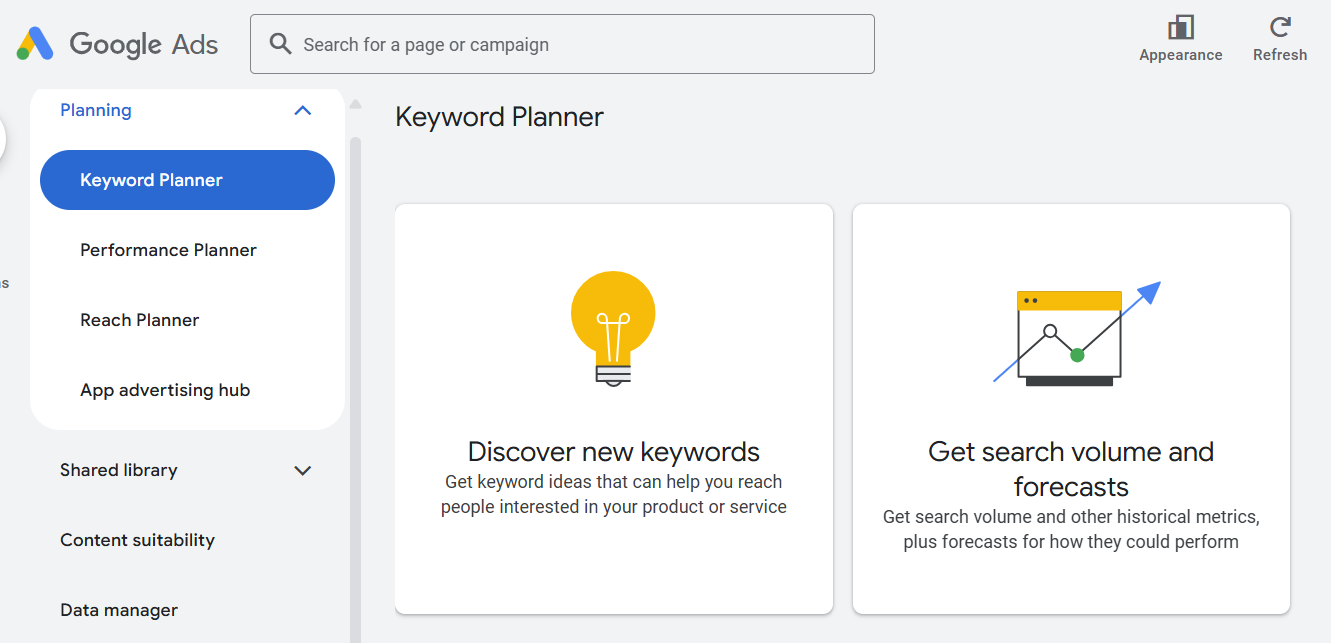 Image of Google Keyword Planner