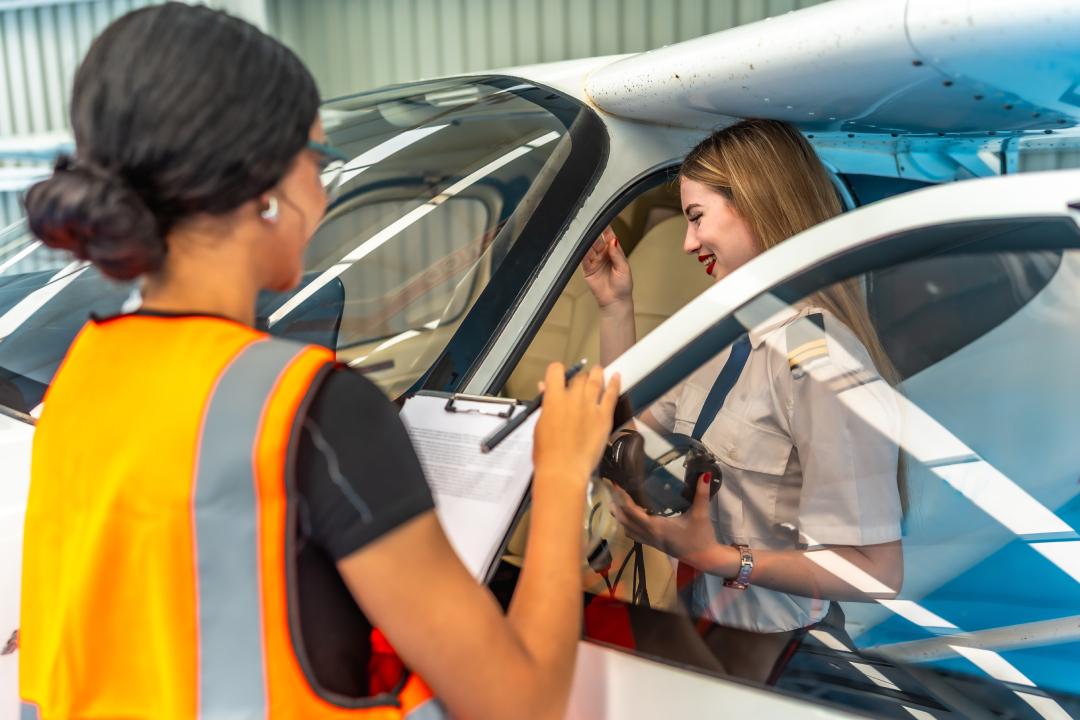 student pilot studying Gleim test prep on tablet