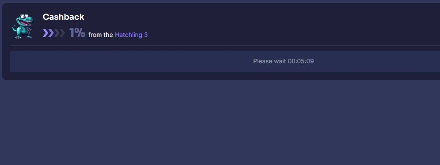 Cashback counter in the player's profile