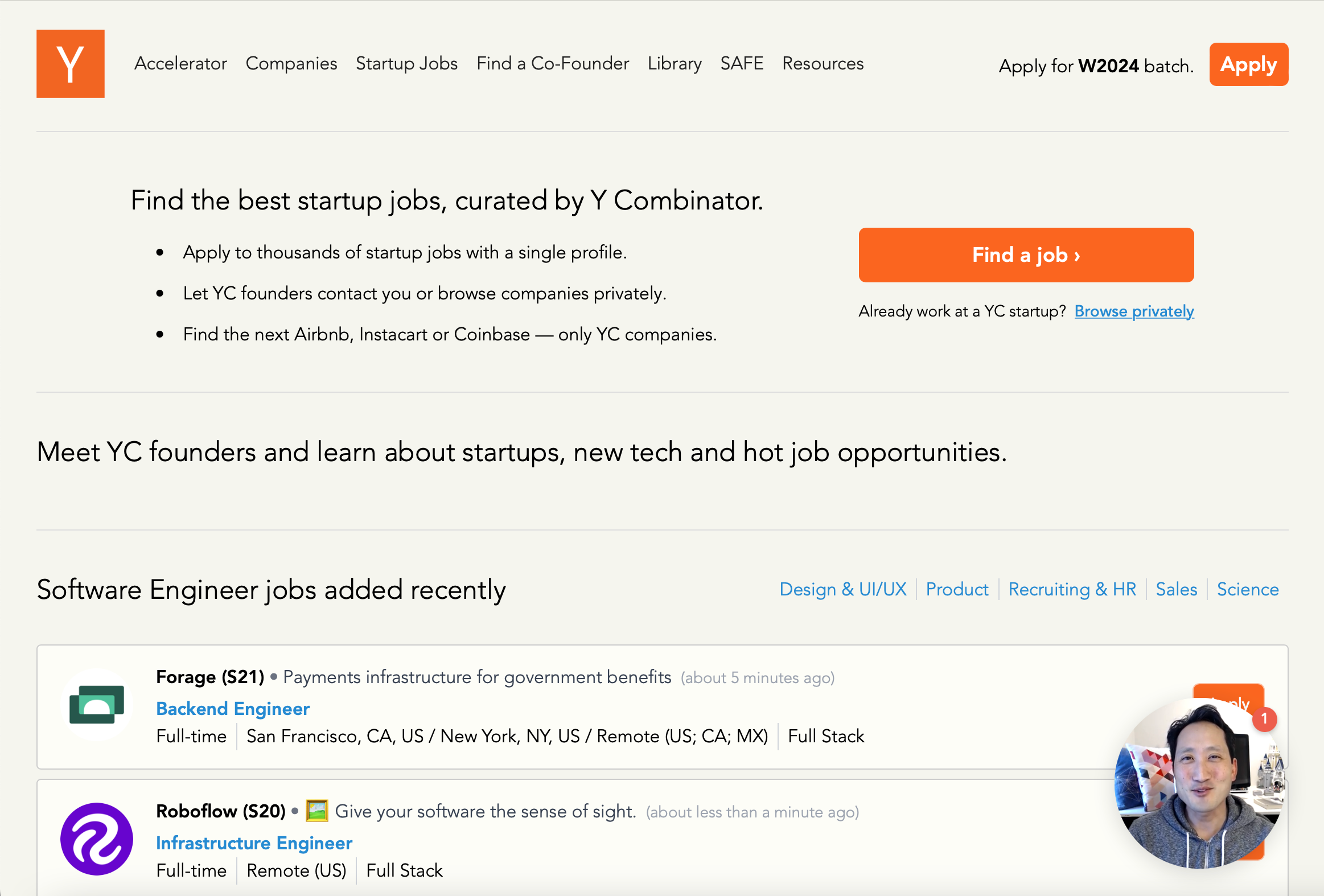 Y Combinator job search