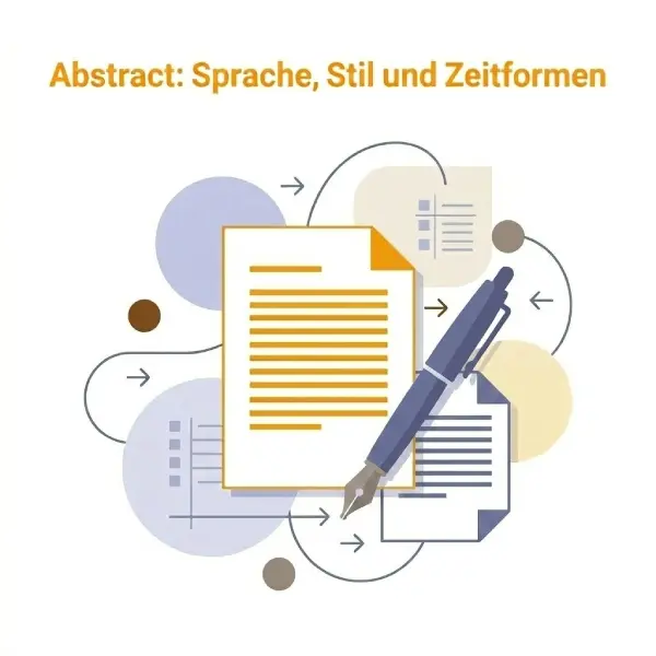 Illustration zu Abstract, Sprache, Stil und Zeitformen mit Dokumenten und Füller