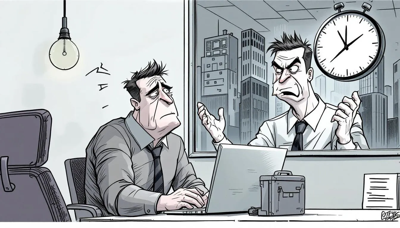 An office setting illustrating the impact of imposter syndrome on professional life.