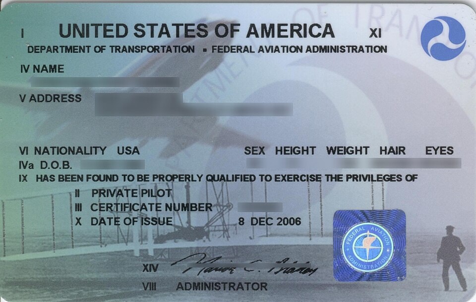 private pilot certificate from the United States