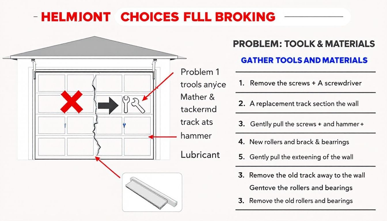 An infographic shows the costs involved in garage door track repair.