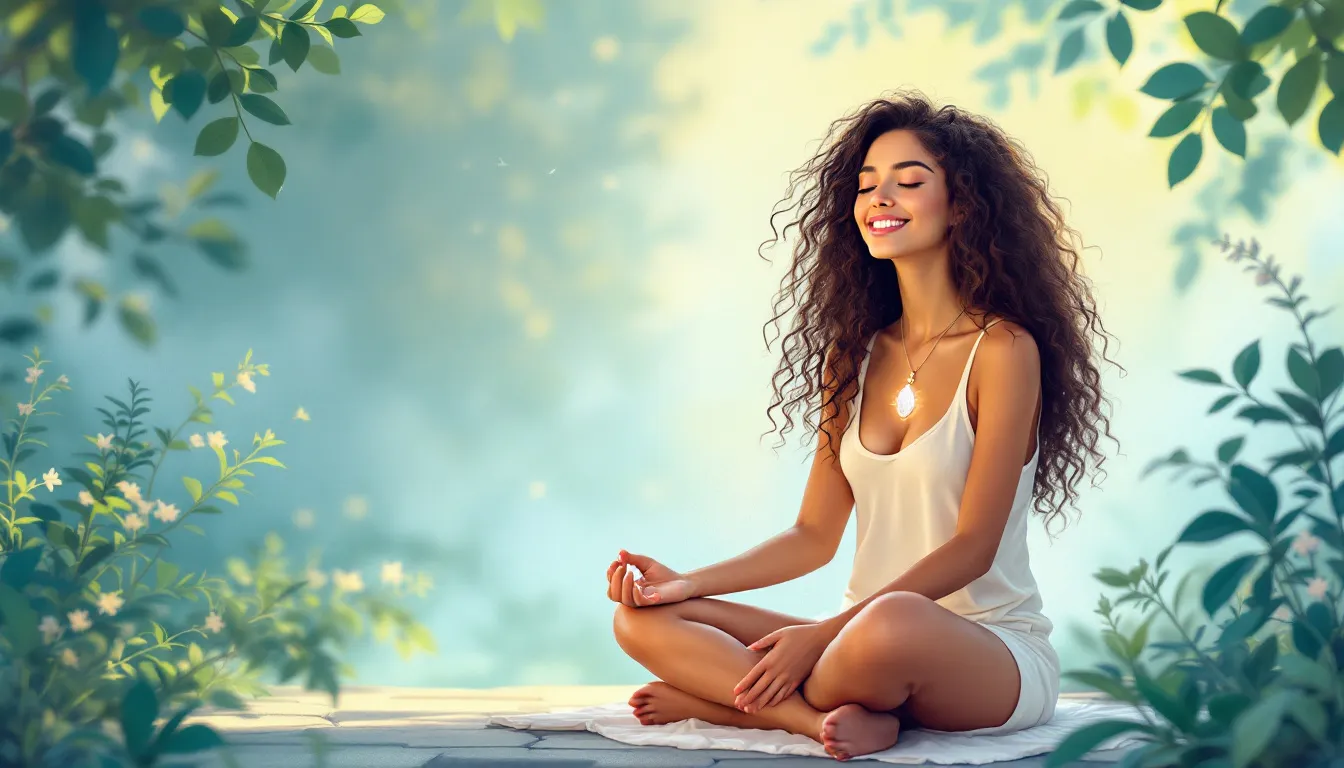 An illustration of a woman in a serene environment, symbolizing hormone balance and wellness.