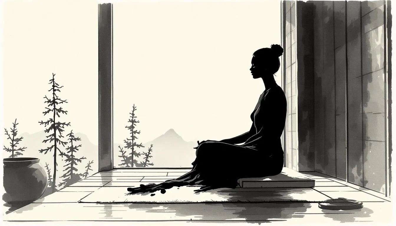 Safety tips for sauna meditation, illustrated with a person listening to their body.