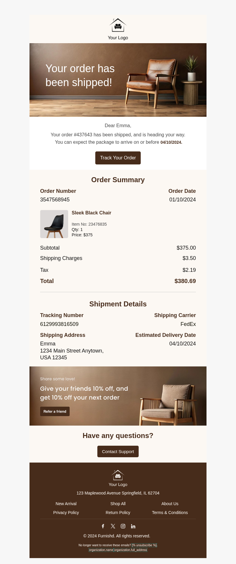 Klaviyo Shipping Confirmation Email Template