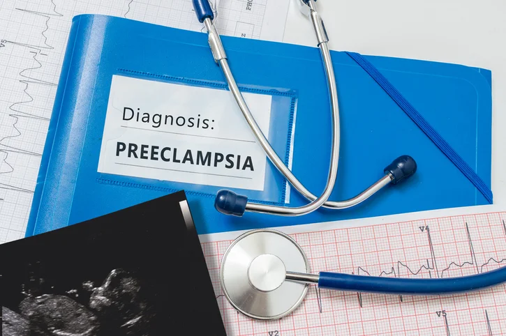 Medical folder with Preeclampsia diagnosis inscription