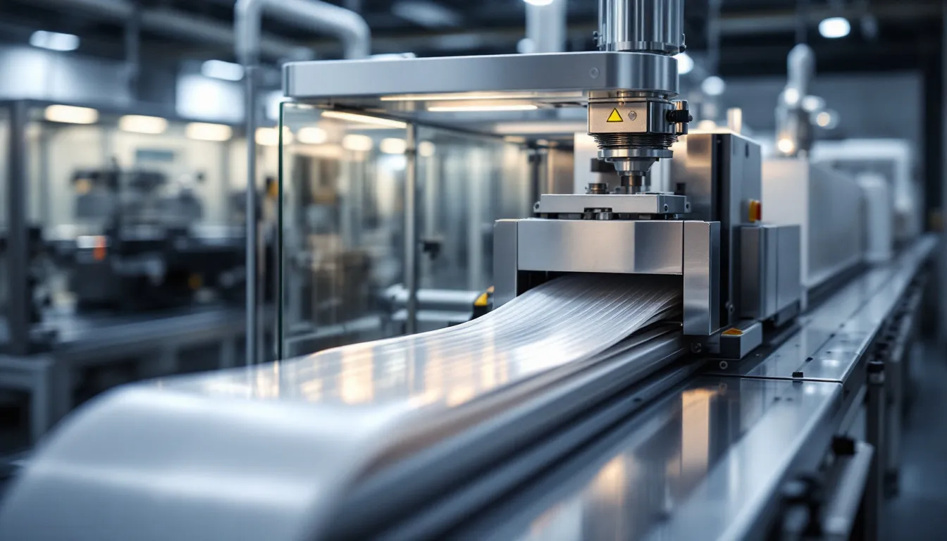 The custom plastic extrusion process with machinery in action.