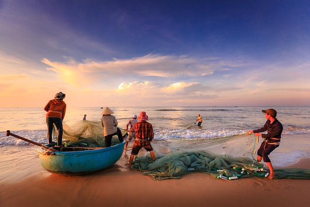 fishermen, beach, nature