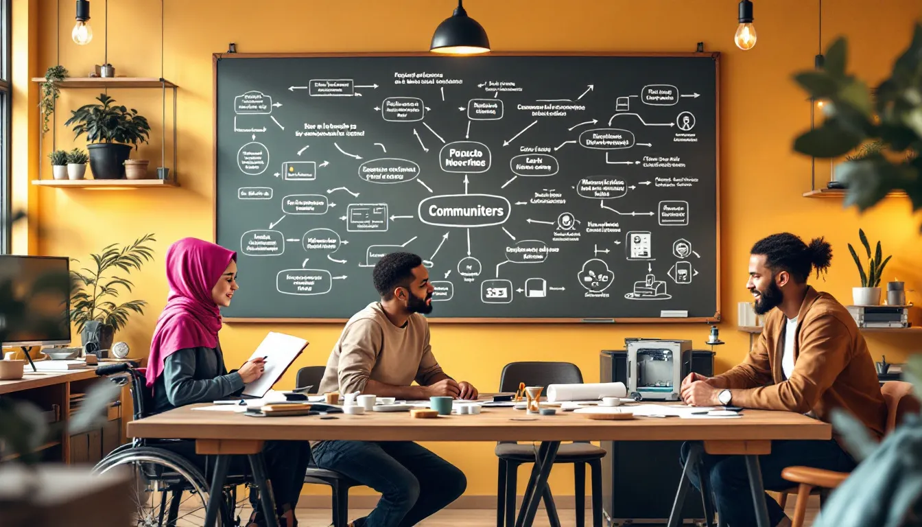 Voluntarios trabajando en un proyecto social relacionado con sus profesiones.