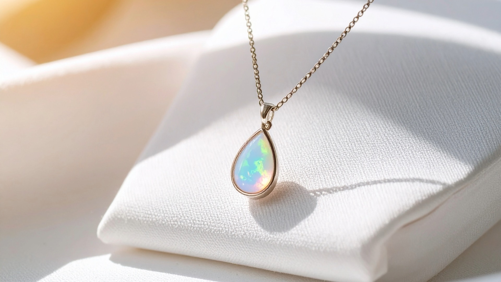 A beautiful, high-quality image showcasing a selection of October birthstone necklaces, including both opal and tourmaline pieces, ideally styled on a model or displayed elegantly.