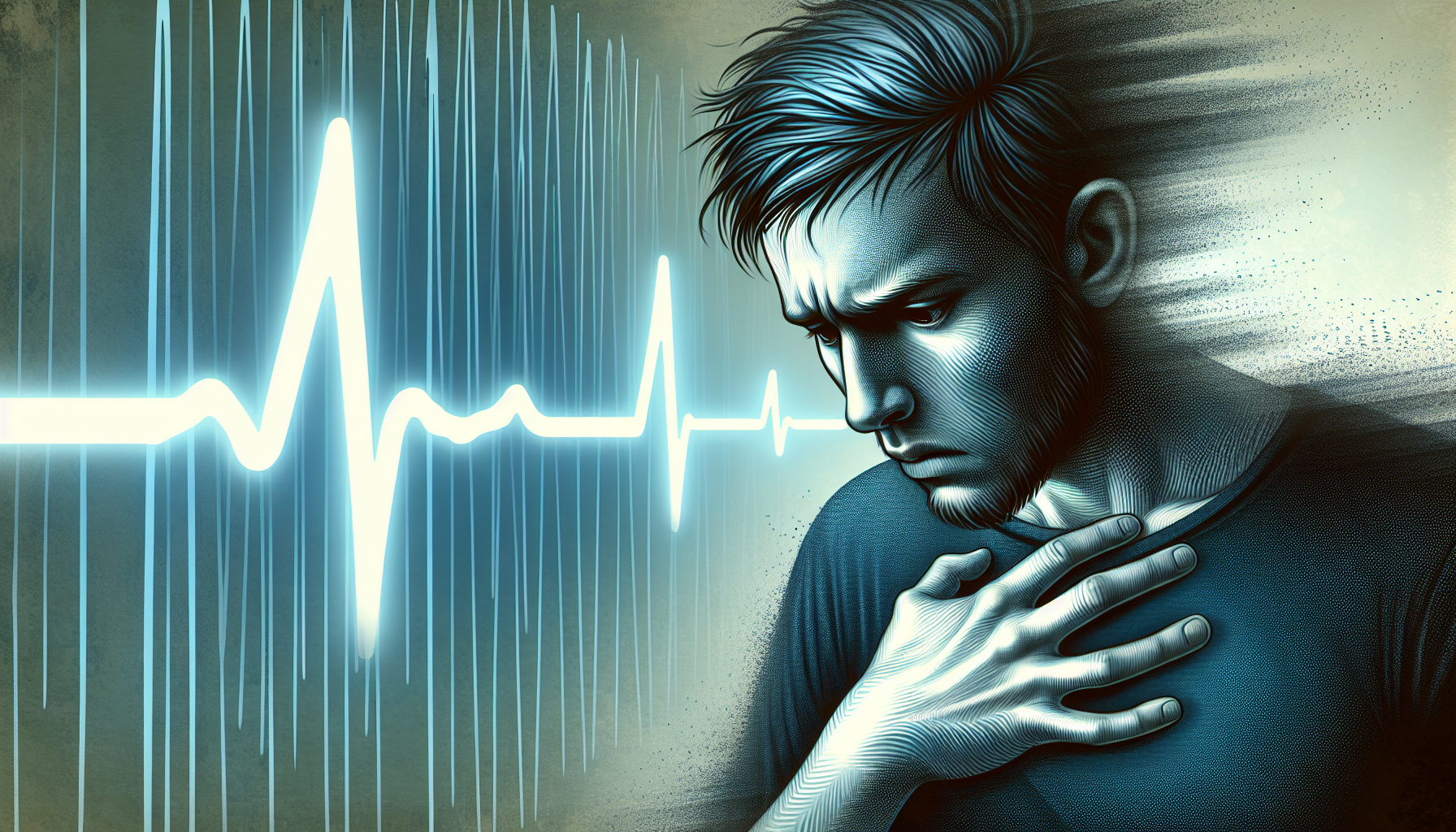 Illustration of a person experiencing symptoms of magnesium deficiency like anxiety and irregular heartbeat
