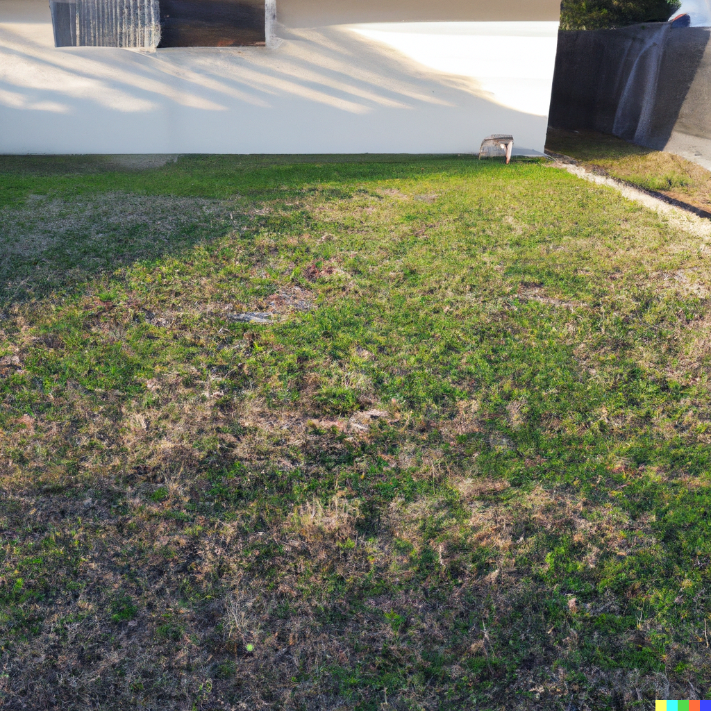 House with under fertilised unhealthy grass