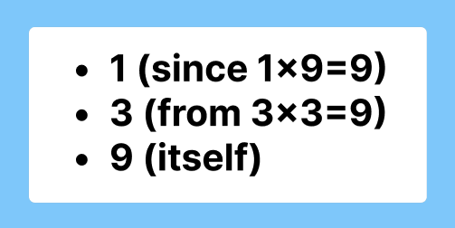 List the Factors of 9