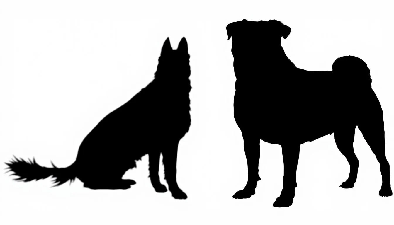In this image, silhouettes of various dog breeds are displayed, highlighting the physical characteristics of deep-chested breeds like Afghan hounds and German shepherds alongside flat-faced breeds such as French bulldogs. The comparison illustrates how these different body types affect a dog