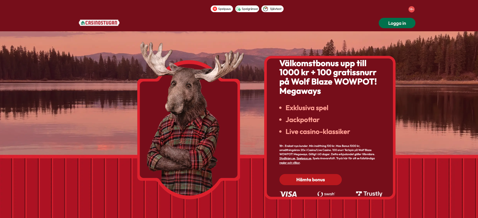 Casinostugan casino bonus upp till 1000 kr och 100 free spins utan omsättningskrav