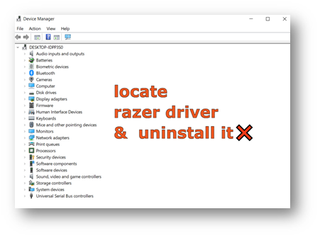 locate razer driver and uninstall it