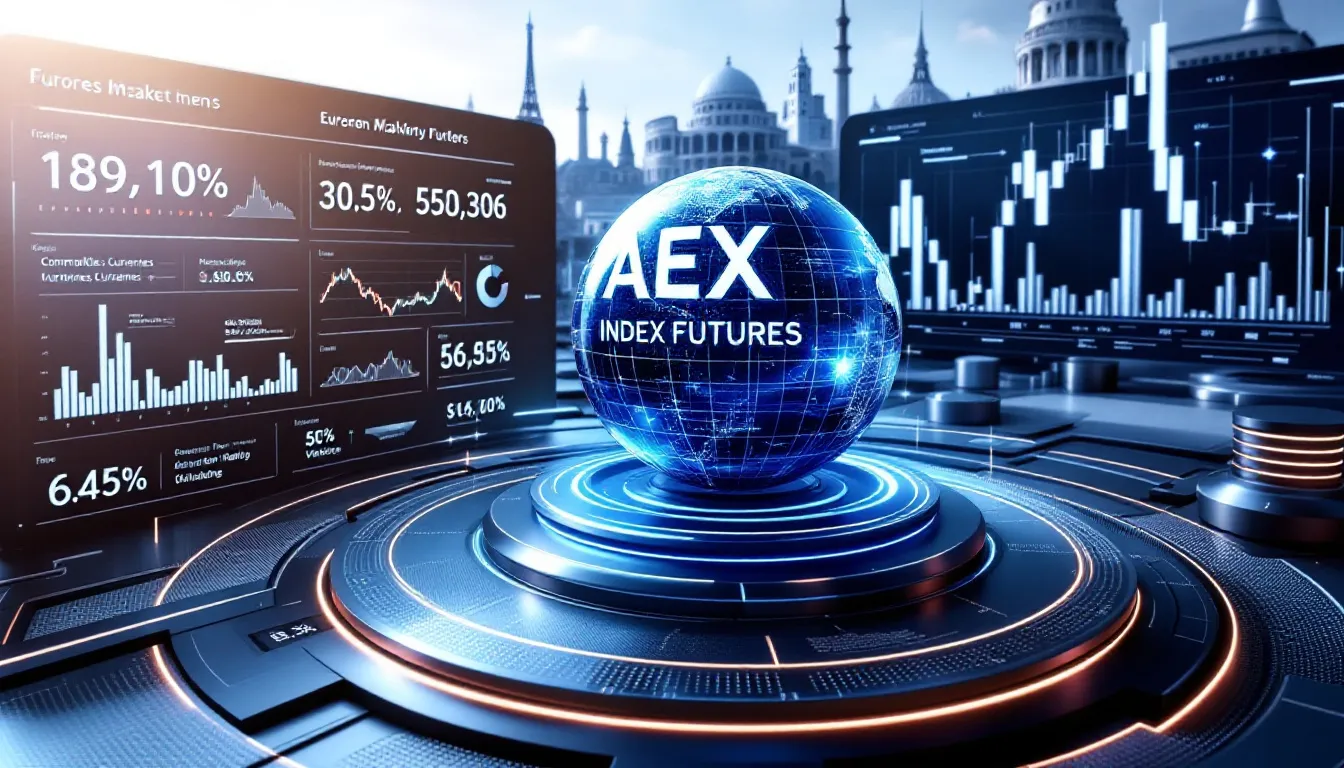 A futuristic representation of trends in AEX Index Futures trading, illustrating potential future developments in the futures market.