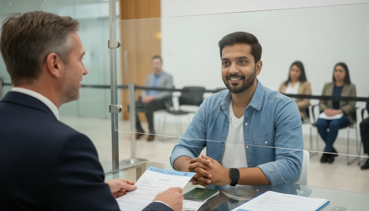 Visa officers reviewing dummy ticket for F1 visa travel plans