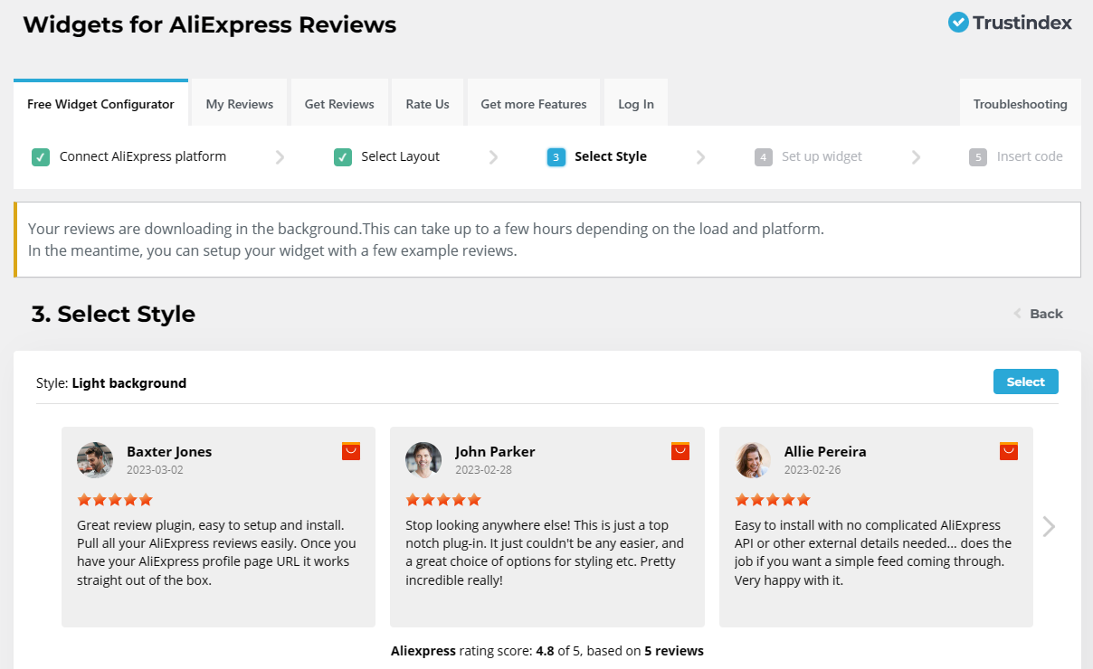 aliexpress reviews widget