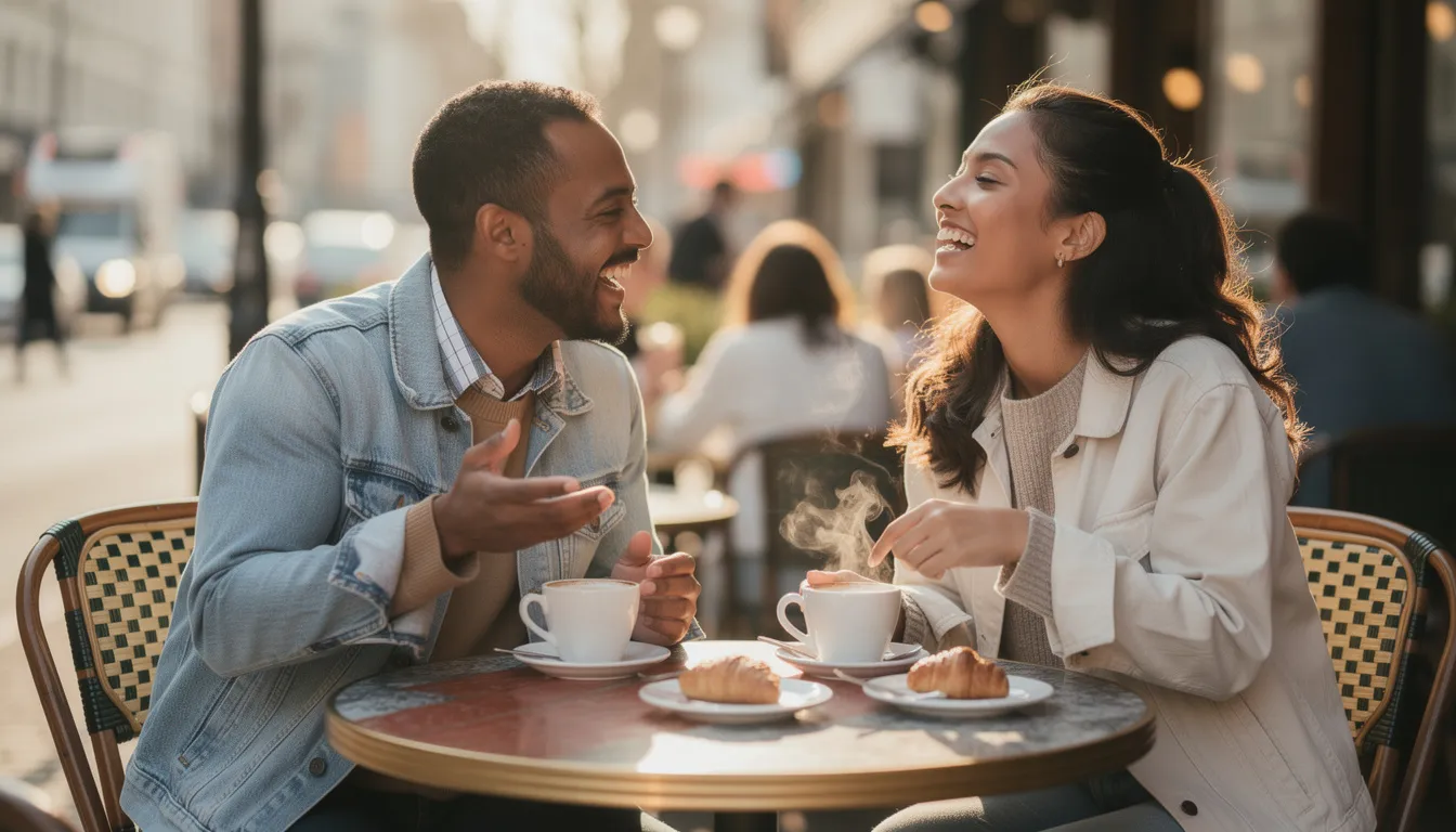 Two friends enjoying coffee and sharing laughter