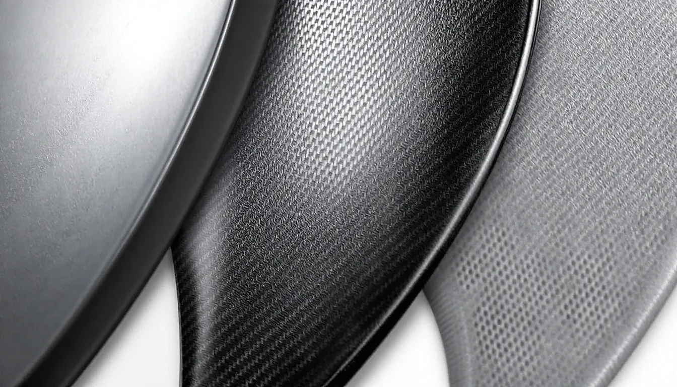The image displays a close-up view of various pickleball paddle faces, showcasing different textures such as fiberglass, carbon fiber, and other textured surfaces. This comparison highlights the features that contribute to paddle performance, including control, power, and spin generation, essential for players of all skill levels.